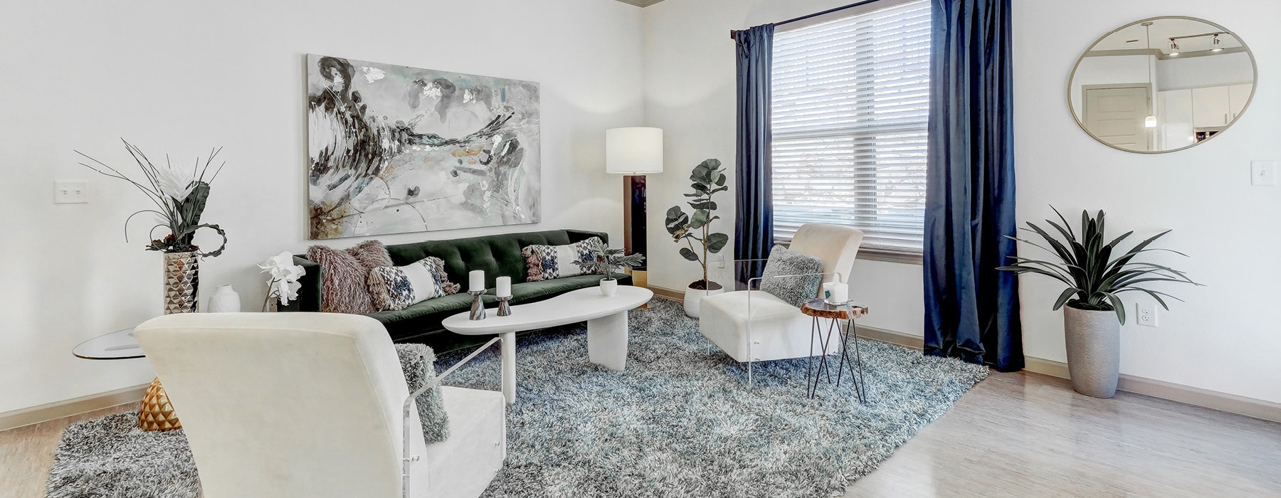 a living room with a large window